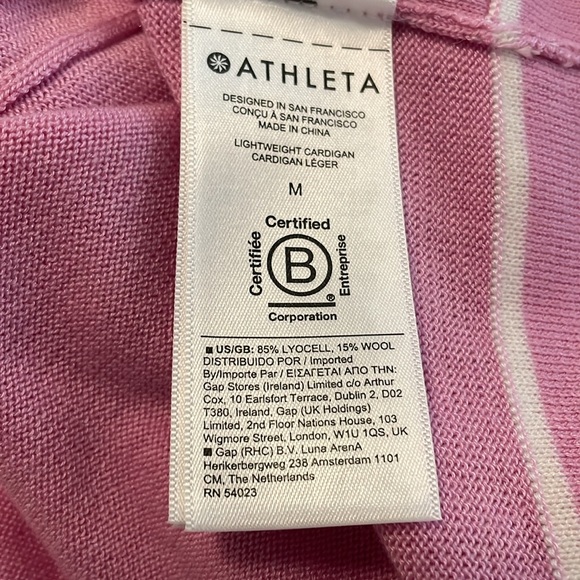Athleta Pink White Lightweight Button Front Wool Blend Cardigan - Picture 7 of 7